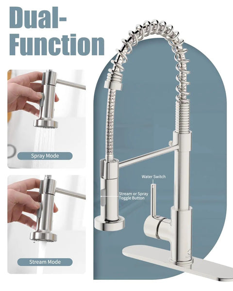 Stainless Steel Kitchen Faucet Set With Pull Down Sprayer And Soap Dispenser No Fuss Commercial Grade faucet dual-function modes
