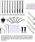 Leather Hole Puncher Kit Hand Punching Machine Manual Press For DIY Leather Craft Pro Grade Punch Tools Set With Drill Chuck Aluminum Plate 20 Piece Tool Assortment PP Plate Hex Wrenches Half Round And Switching Punches