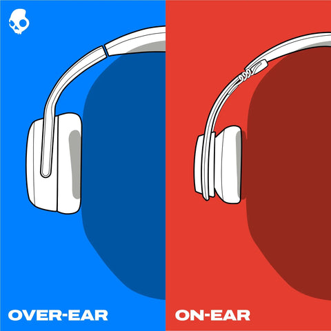 Illustration of Crusher ANC 2 Wireless Over Ear Headphones With Feel The Bass Multi Sensory Crusher Bass Tech, blue and red background.