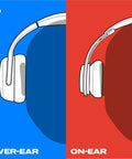 Graphic of over-ear vs on-ear headphones illustrating Crusher 540 Active Wireless Bluetooth Over Ear Headphones With Multi Sensory Bass