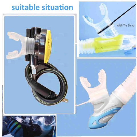 Six Pack Silicone Diving Mouthpieces In Clear With Tie Strap And Universal Caliber Fit For Most Breathing Tubes Food Grade