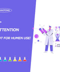 Illustration of a scientist warning 'Not for Human Use' with lab equipment and colorful flasks in the background.