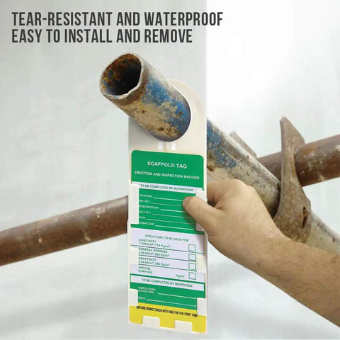 Heavy Duty Scaffold Status Holders And Safety Inspection Tags With Clear Danger Labels For Construction Crews Weatherproof Tear Resistant Build Includes Ten Piece Kit For No Fuss Setup And Serious Job Site Peace Of Mind