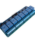 8 Channel 5V Relay Module For Arduino And Raspberry Pi With Low Power Draw, High Current 10A Rating, Easy Plug And Play Interface For Home Automation And Projects, Broad Microcontroller Compatibility, blue PCB with screw terminals