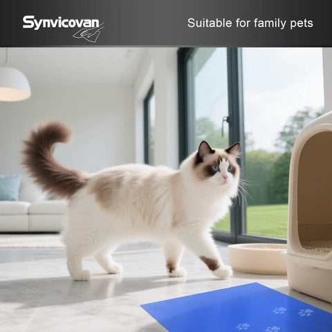 Heavy Duty 17 By 13 Inch Sticky Entrance Mat 5 Pack Featuring 150 Peel Off Sheets positioned near a cat in a bright living room.