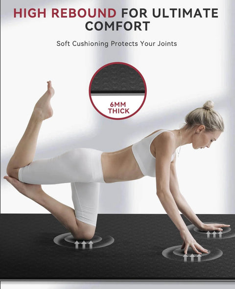 Woman practicing yoga on Extra Wide 72 By 36 Inch Yoga Mat With Non Slip Surface For Home Workouts, 6mm Thick, Durable And Eco Friendly