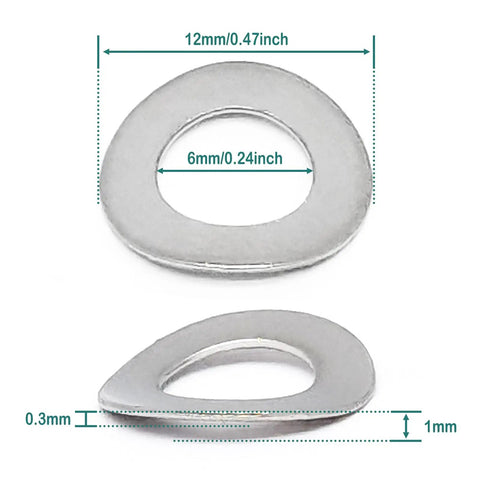 Ultra Handy 100 Piece M6 Wave Lock Washer Set In 304 Stainless Steel, 12mm OD, 6mm ID, 1mm height, 0.3mm thick