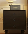 Wooden dresser with 8 Piece Slick Matte Black Zinc Alloy Cabinet Ring Knobs With Screws, Drawer Ring Pulls for furniture.