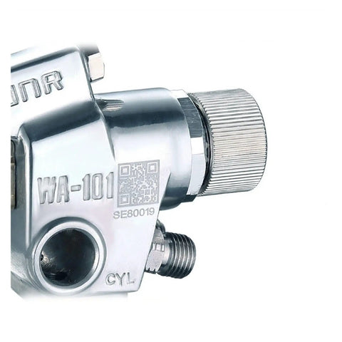 Pro Level Stainless Steel Pneumatic Paint Spray Gun That Cuts Through The Grind With Zero Sweat For A Flawless Coat On Furniture Aircraft And Diy Backyard Builds close-up of nozzle and adjustment knob.