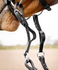 Soft Elastic Rein Aid Inserts for Horses Rein Extensions That Improve Contact and Promote Soft Hands Easy to Attach Strap Fits Most Bits Black One Size Ideal for Sensitive Horses attached to a horse's bit.