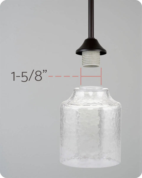 Close-up of one glass shade from Set Of Three Hammered Cylinder Glass Shade Pendant Lights For Bathroom Vanity And Chandelier Upgrade