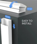 Installation guide for Massive 306 Inch Cable Hider Kit For Walls White Cord Raceway showing snap and slide features.