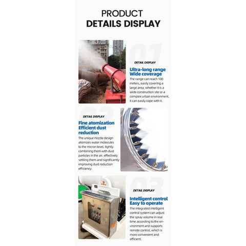 Get The Dust Under Control With This Heavy Duty Mobile Fog Cannon Sprayer showing long-range mist, efficient dust reduction, and control system.