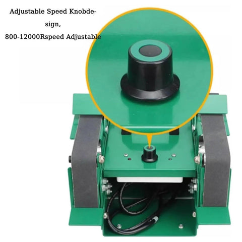Robust 1850 Watt Dual Head Bench Grinder And Belt Sander Station with adjustable speed knob, 800-12000 RPM for fine finishing.