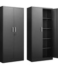 Beefy Heavy Duty Metal Storage Cabinet With Adjustable Shelves And Lockable Doors Tall 71 Inch Black Garage And Kitchen Pantry Cabinet