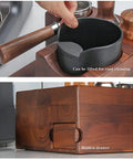 Slick Wooden Coffee Knock Box With A Solid Built In Tamping Station and Smart Hidden Compartment for easy espresso cleanup.