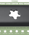 Close-up of a 5-point star center hole on mower blade, compatible with Two Pack High Lift Mower Blades For 42 Inch Decks.