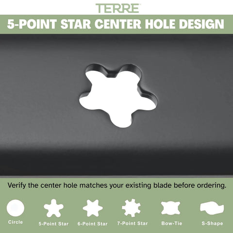 Close-up of a 5-point star center hole on mower blade, compatible with Two Pack High Lift Mower Blades For 42 Inch Decks.