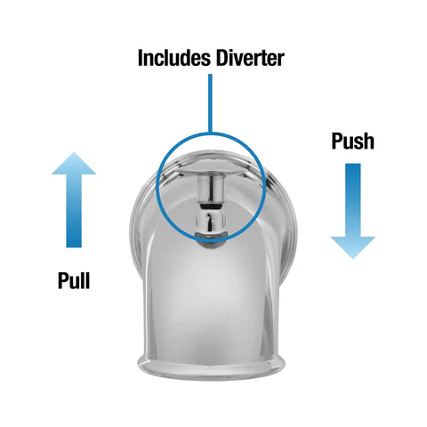 Decorative Bathtub Spout With Pull Up Diverter, 6 Inch Chrome Finish, Universal Fit Upgrade for Leaky Tubs, Diverter Detail