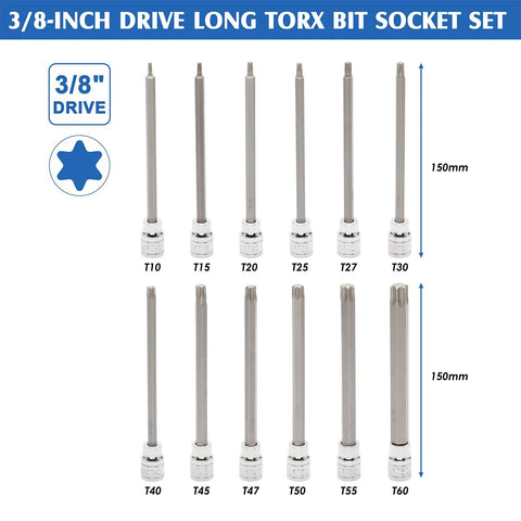 Extra Deep Hex Bit Socket Set For Three Eighth Inch Drive With 1/8 To 3/8 Inch And 3 To 10 Millimeter Allen Sockets SAE And Metric