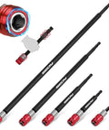 Five Piece Extra Long Magnetic Screwdriver Bit Holders Set With Two Inch Four Inch Six Inch Twelve Inch And Seventeen Inch Lengths One Quarter Inch Hex Shank Quick Release Extension Durable CR V Steel Universal Fit For Impact Driver Bits shown in various lengths with red quick-release mechanism.