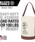 Heavy Duty Canvas Bucket With Leather Bottom, 12 Inch Diameter, 1 Pocket, 100 Pound Load Rated Utility Bucket Built Tough For Pros And DIYers