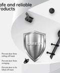 16 Ft Double Sliding Barn Door Hardware Track Kit With Straight Pulleys Heavy Duty Steel Black Powder Coated Finish For 48 Inch Wide Doors depicted with safety features and components