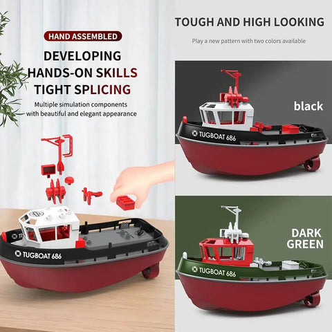 Gnarly Fast RC Boat Tugboat 2.4Ghz Remote 1/72 Scale Simulation Racing Model Unassembled DIY Kit black and dark green versions
