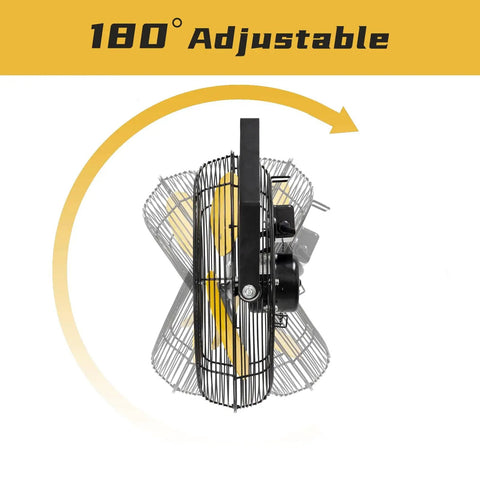 Side view showing 180-degree adjustability of Beast Mode 2500 CFM 12 Inch Industrial Wall Mount Fan With Three Speeds High Velocity Airflow.