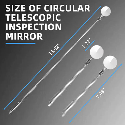 Telescopic Inspection Mirror For Car Maintenance Portable Folding Steering Mirror Chassis Weld Inspection Stainless Steel And Glass One Point Two Inch Mirror 360 Degree Swivel Joint Handy Auto Repair Tool Must Have 21in reach shown