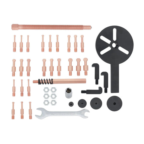 36 In 1 Blind Hole Bearing Puller Kit With Inner Outer Bearing Separator Set And Gear Splitter Pull Tool parts arranged on display.