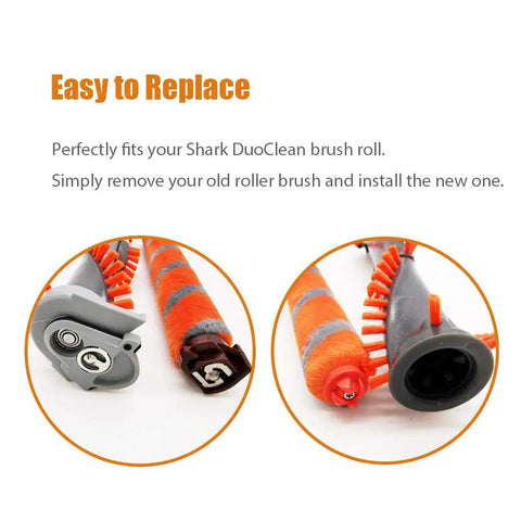 DuoClean Powered Lift Away Roller Brush Replacement with easy installation instructions shown for NV800 NV800W NV801 NV801Q NV803 UV810 models.
