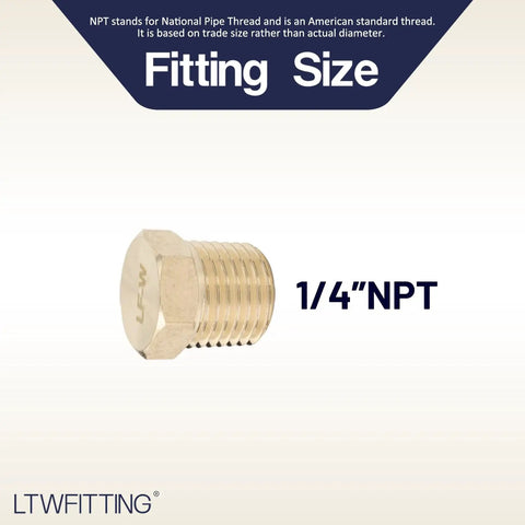 Pro Grade Solid Brass Pipe Plugs Quarter Inch Male NPT Thread Heavy Duty Japan Import No Lead Hex Head Bulk Fittings Built Like A Tank With Smooth Threads For Real Deal Plumbing 500 Piece Batch showing 1/4" NPT fitting size.