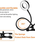 Clip On Reading Light With 48 LED USB Desk Lamp featuring flexible gooseneck and clamp for desk or headboard with eye protection