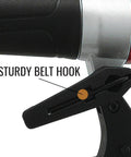 Close-up of the sturdy belt hook on the Premium 18 Gauge Brad Nailer With Lightweight Compact Design And Adjustable Depth Control.
