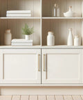 Cream cabinet with Slick 20 Pack Seven And A Half Inch Champagne Bronze Cabinet Handles Zinc Alloy Pulls shown in living space