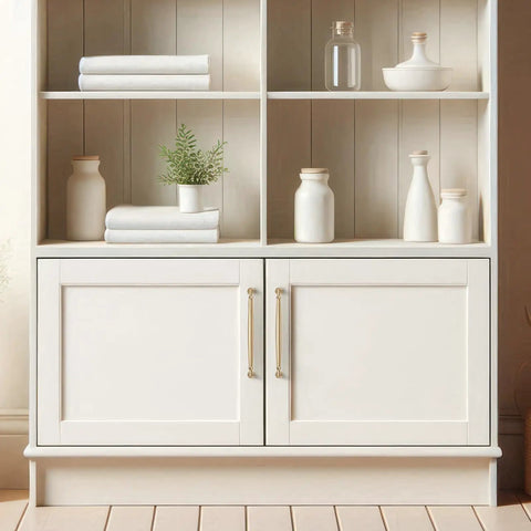 Cream cabinet with Slick 20 Pack Seven And A Half Inch Champagne Bronze Cabinet Handles Zinc Alloy Pulls shown in living space