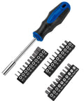 Magnetic 31-Piece Quarter Inch Bit Driver Set with nut driver and bits, including Phillips, Flat Slotted, Hex, and Torx bits.