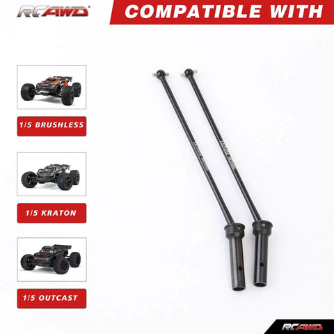 Arrma One Fifth Kraton Outcast Eight S EXB Driveshaft Upgrade Alloy Steel 60 Percent Harder Front And Rear Driveshafts Replaces ARA310926 Two Piece Set For Beefier RC Truck Performance, 1/5 scale alloy steel shafts