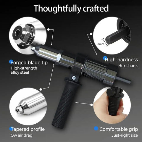 Cordless Rivet Gun Adapter Kit Converts Any Drill Into A Heavy Duty Riveting Tool With Four Nut Cores And Blind Rivet Heads