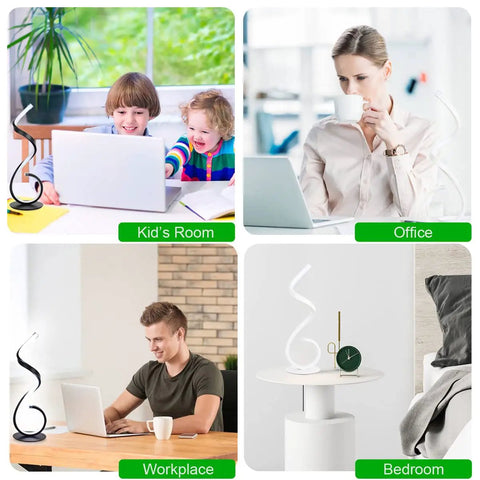 Spiral LED Table Lamp 10W With 3 Color Temperatures Dimmable Nightstand Desk Light For Living Room Bedroom Office Kids Room Black Modern Design Set The Mood And Vibe For Reading in various room settings