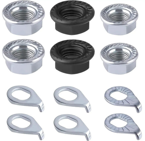 Bike Wheel Nut And Safety Washer Kit With Heavy Duty High Tensile Steel M8 M9.5 M10, nuts and washers for bike hubs, 24 pieces.