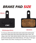Resin bike brake pads for Shimano Deore B01S B03S B05S with 35mm height and 30.5mm width, featuring 4mm thickness and detailed texture.