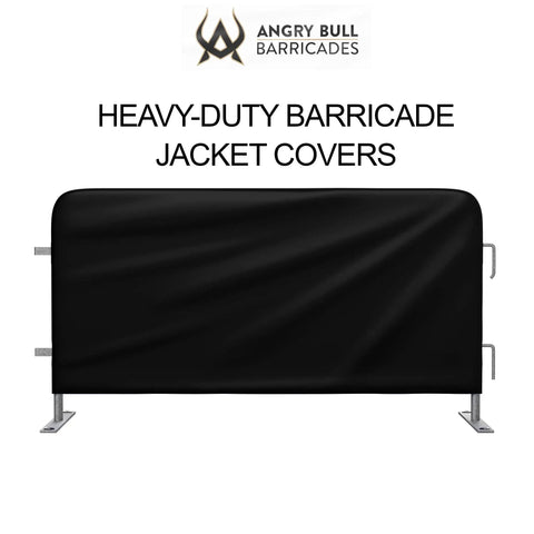 Heavy Duty Black Portable Crowd Control Barricade Jacket Cover 40 Inch By 8 Foot Weather Resistant Sleeve For Outdoor Events And Traffic Management Durable Weatherproof Barrier Wrap For Festivals Parades And Construction Zones
