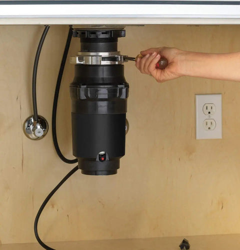 Installation of Disposall Garbage Disposal With Continuous Feed 0.5 HP Motor For Quick Grinding, hand tightening mount.