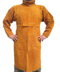 Leather Welding Apron With Sleeves And Heavy Duty Jacket For Men Flame Resistant Welder Gear 45 Inch Heat Shield
