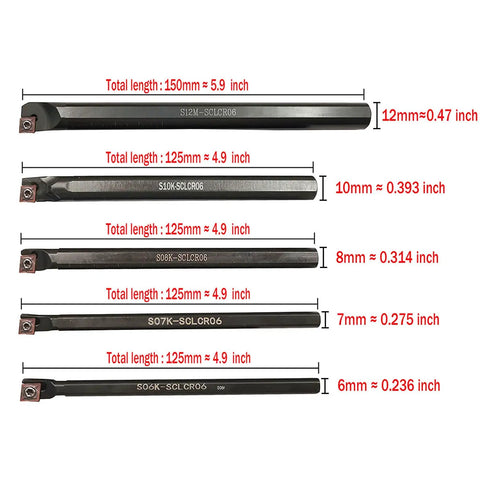 5-Piece Lathe Indexable Internal Boring Bar Set And Lathe Turning Tools Holder Kit With S06K S07K S08K S10K S12M SCLCR06
