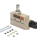 Heavy Duty Tough As Nails Commercial Door Micro Switch With Vertical Roller Plunger For Roll Up And Push And Pull Doors 110V 220V Compatible Waterproof And Oil Proof Fits Aerial Awoco Maxwell Pioneer Welbon Mars Air Curtains displayed with mounting hardware