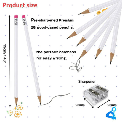 25 Pack Value Woodcase Pencils With Erasers Pre Sharpened Hexagon Graphite 2B For Home And Office Writing Includes Free Sharpener White Great For School Work And Everyday Note Taking