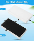 Front and back view of 4 Pack H13 True HEPA Filter Replacement For Honeywell U HRF201B And Febreze FRF102B, 2-in-1 design